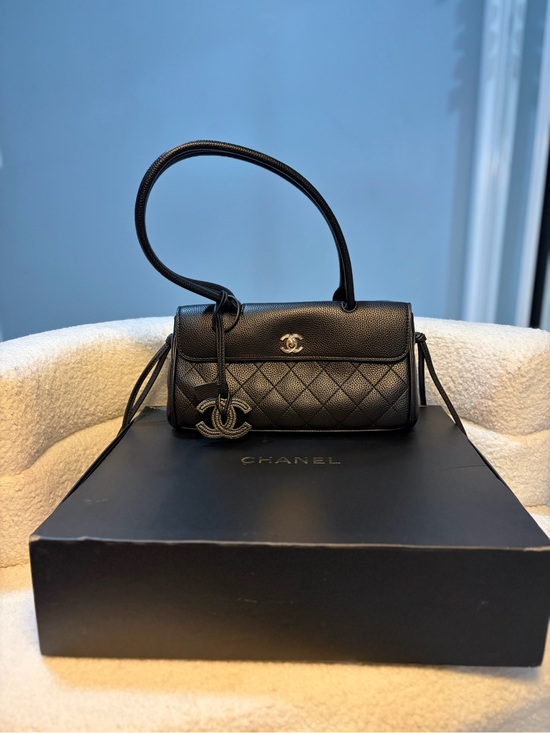 CHANEL Handbags - CHANEL Black Quilted Top-Handle Shoulder Bag with CC Charm